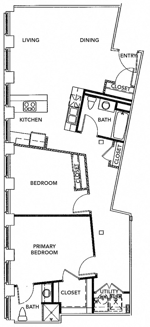 Floor plan for 2 beds, 2 baths, 1244 sqft